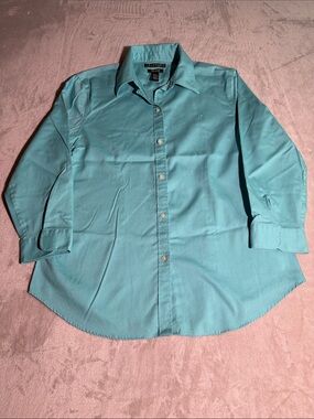 Lauren Ralph Lauren Women’s Teal Button-Down Shirt Non-Iron 100% Cotton Preppy
